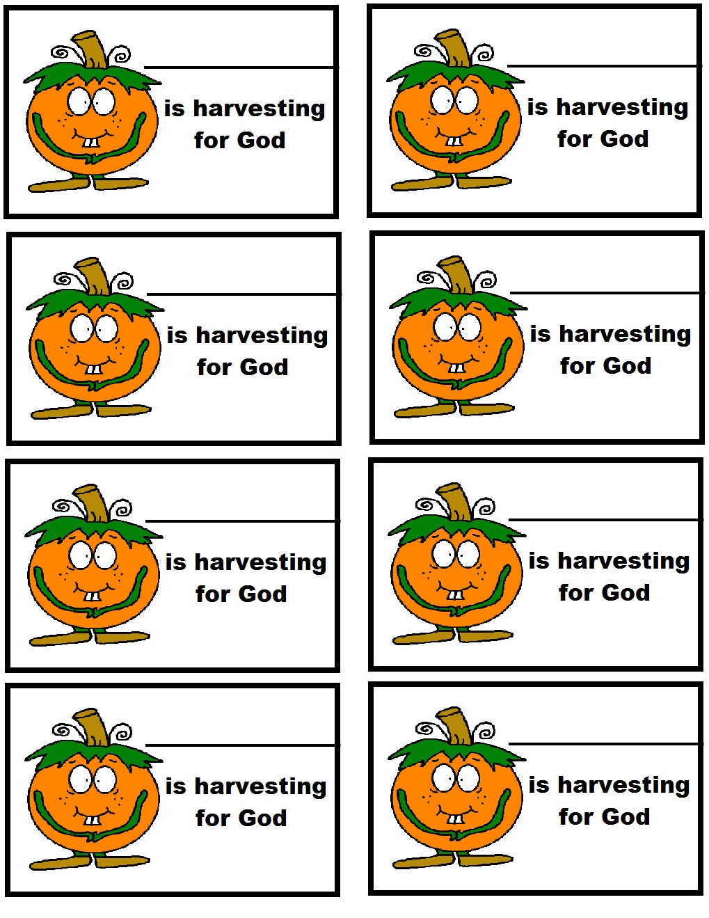 Pumpkin Harvesting For God Name Tags